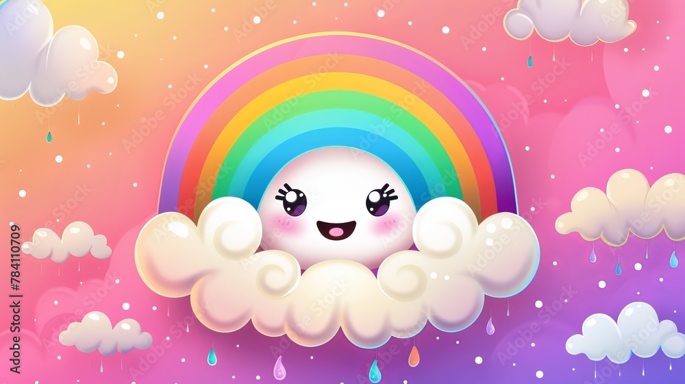 Adorable rainbow cloud with eyes and a smile   AI generated illustration
