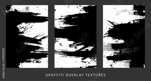 Set of 3 vector graffiti grunge abstract dirty poster background texture for overlay. Place artwork over any image to make textured effect