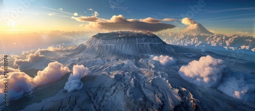 Majestic Volcanic Peak Piercing the Clouds at Sunset in Scenic Italian Landscape