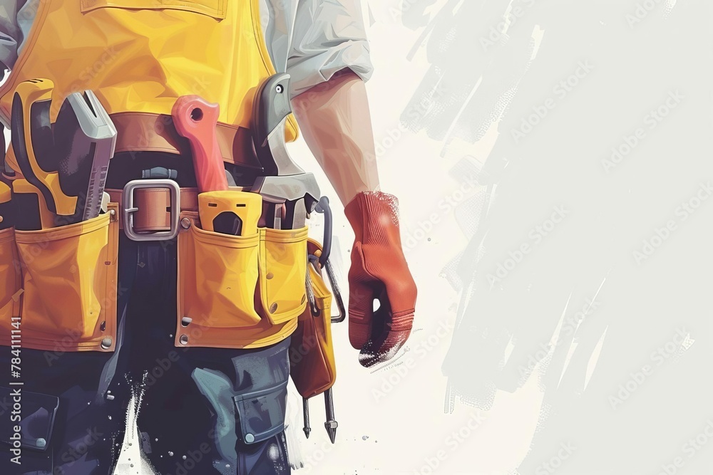 rugged tool belt with assorted handyman tools construction concept illustration