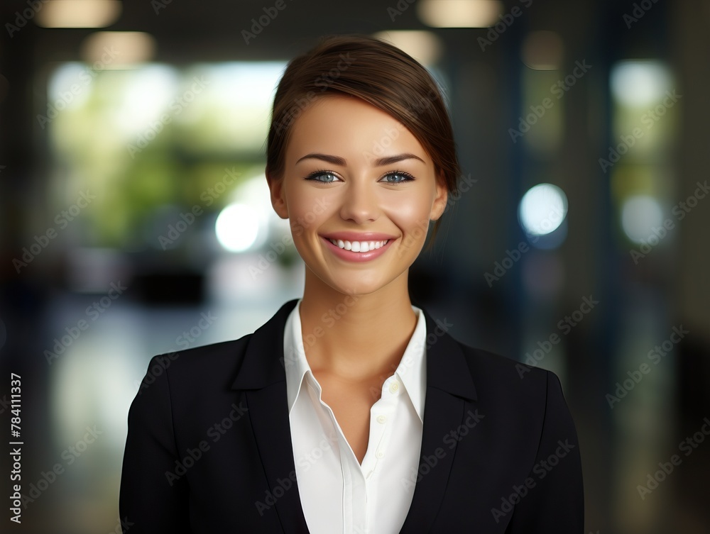 Young business person with bright smile and white teeth in realistic portrait Young business person with bright smile and white teeth in realistic portrait