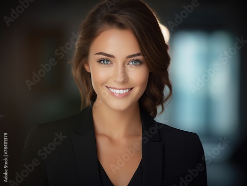 Young business person with bright smile and white teeth in realistic portrait