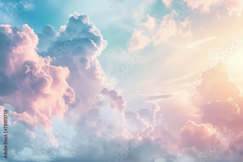 soft dreamy pastel clouds background ethereal sky with fluffy cloudscape serene heavenly atmosphere digital illustration photo
