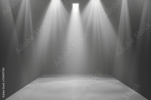 soft gray empty studio with spotlights and gradient abstract 3d interior digital ilustration