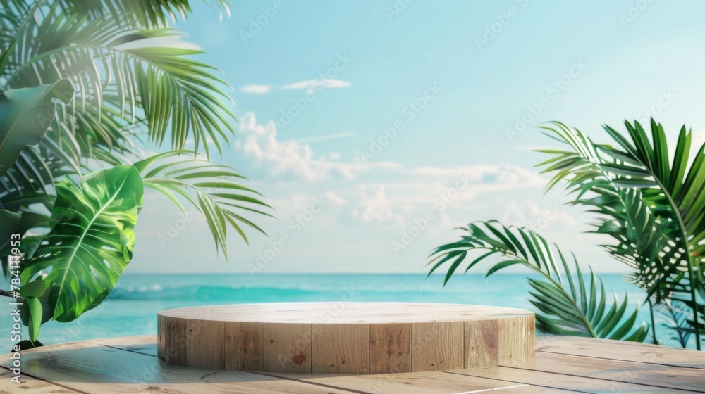 Fototapeta premium Tropical style platform with ocean in background