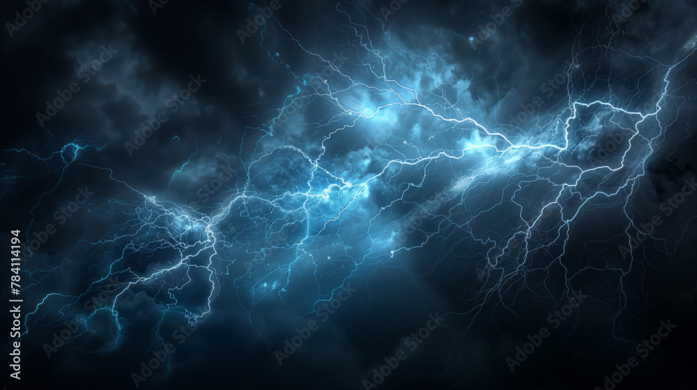 Obraz premium Blue lightning thunderstorm clouds