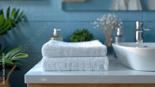 Elegant Bathroom Vanity with Fluffy White Towels for a Serene Hygiene Routine