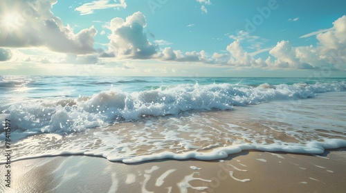 Tropical beach scene with rolling waves  capturing the essence of summer.