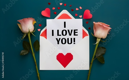 Free photo note that says quoti love youquot inside an envelope with hearts and roses photo