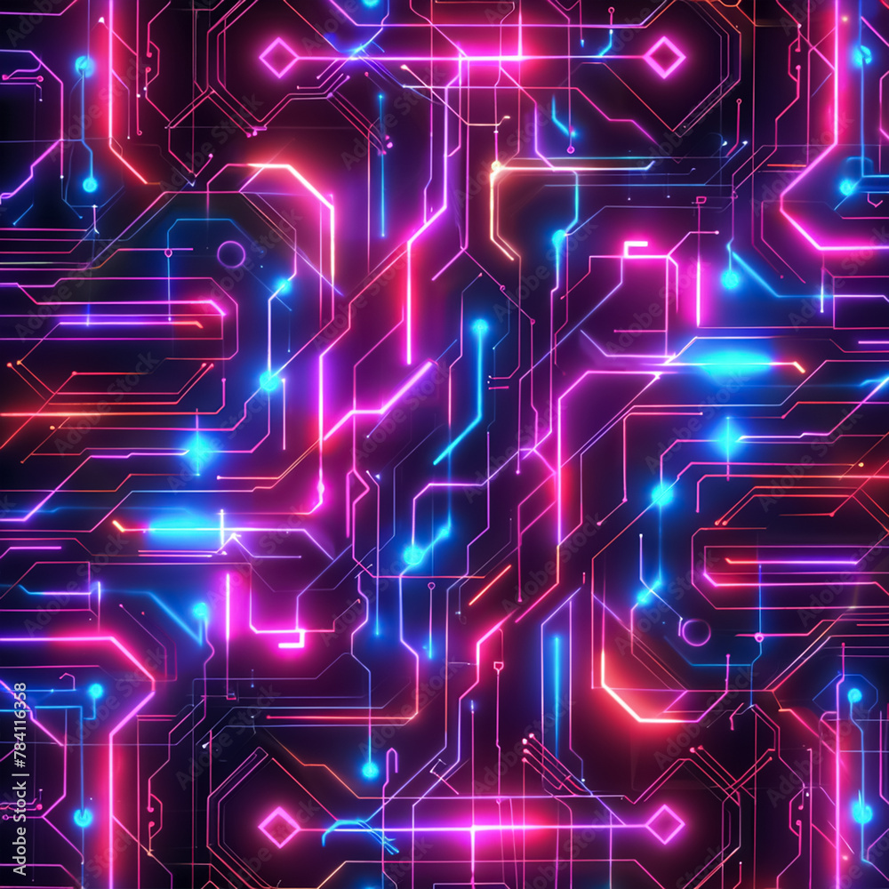 Abstract neon blue and purple tech circuit board lines sci-fi ...