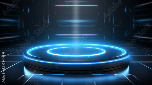 A glowing blue circle on a dark background.