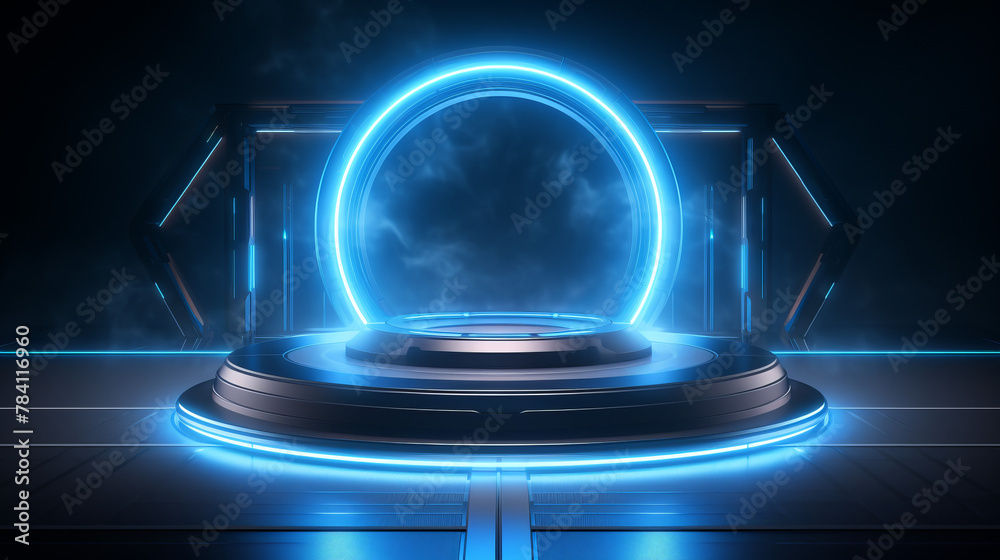 A glowing blue portal on a dark background. A glowing blue portal on a dark background.