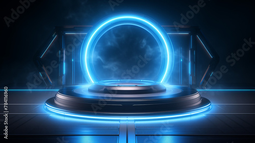 A glowing blue portal on a dark background.