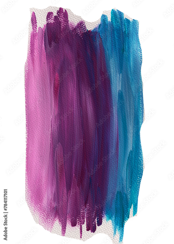 Fioletowo niebieska plama pędzla farba akrylowa. Rozmazany abstrakcyjny kształt plamy i rozmazów z teksturą. Wyodrębniona z tła. 