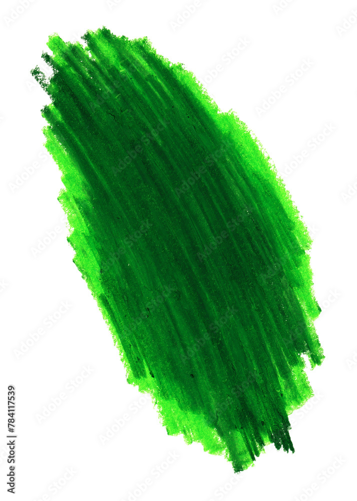 Zielona plama pędzla farba akrylowa. Rozmazany abstrakcyjny kształt plamy i rozmazów z teksturą. Wyodrębniona z tła. 