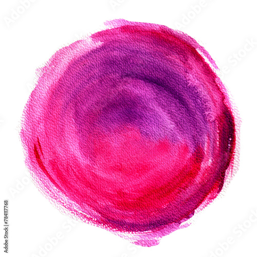 Fioletowo różowa plama pędzla farba akrylowa. Rozmazany abstrakcyjny kształt koła i rozmazów z teksturą. Wyodrębniona z tła. 