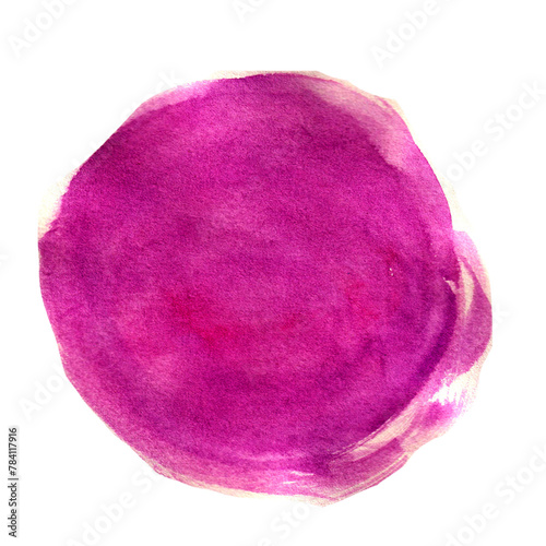 Fioletowa plama pędzla farba akrylowa. Rozmazany abstrakcyjny kształt koła i rozmazów z teksturą. Wyodrębniona z tła. 