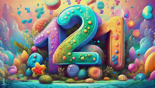 OIL PAINTING STYLE cartoon illustration Math number colorful on colored background, education study mathematics learning teach concept