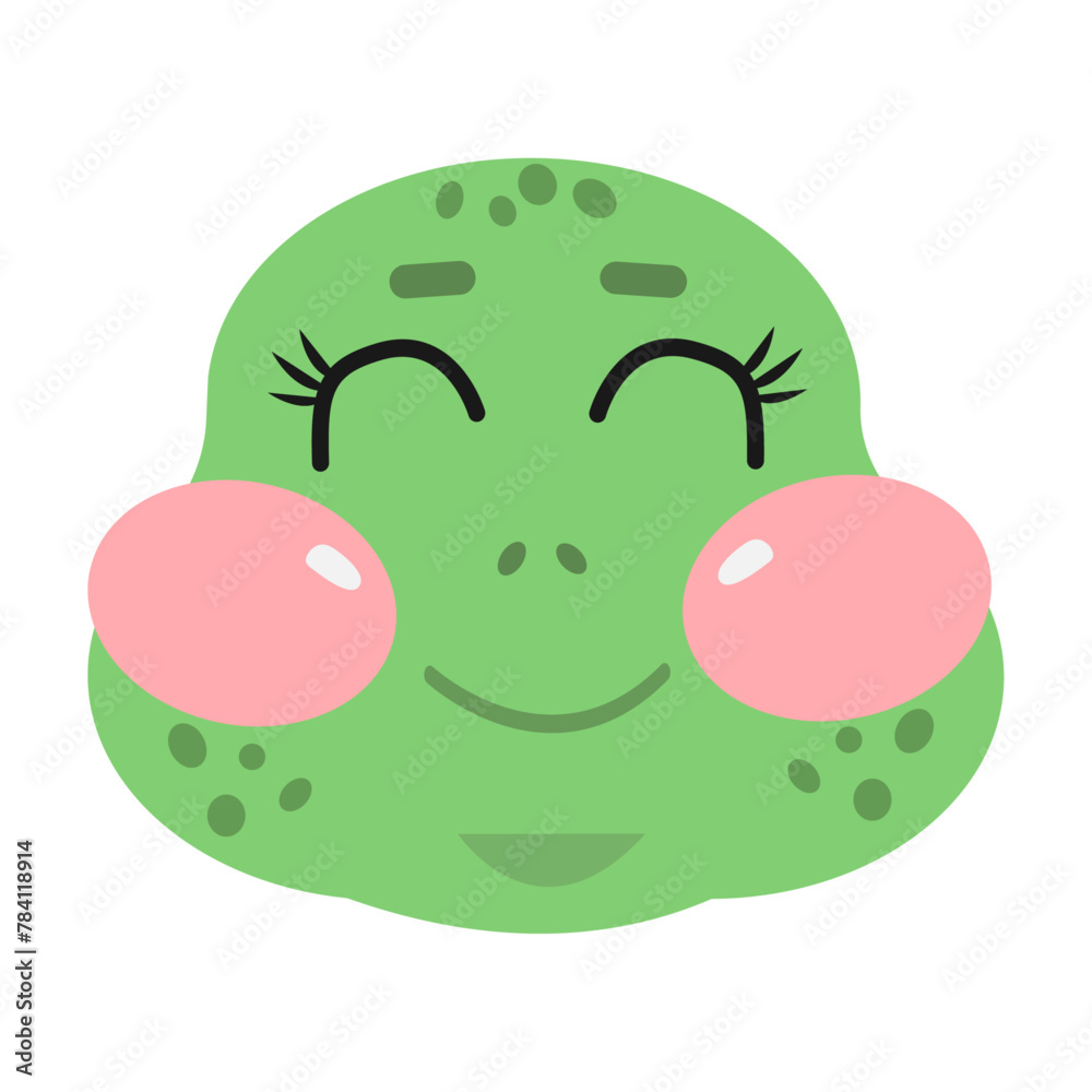 Cute kawaii face, head of turtle for kids on white isolated background with smiling eyes closed Cute kawaii face, head of turtle for kids on white isolated background with smiling eyes closed