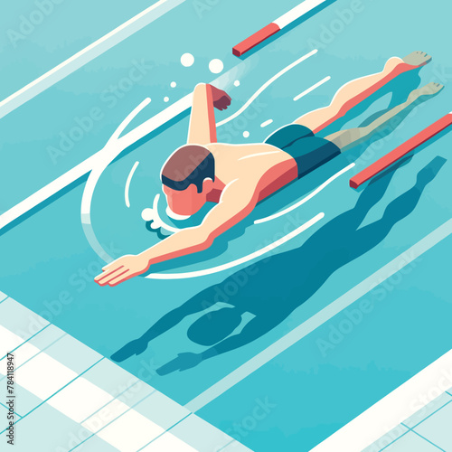 man swimming freestyle in a swimming pool in a flat design illustration