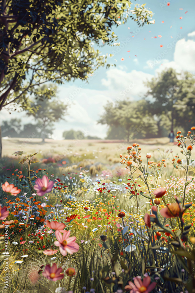 Tranquil Countryside Meadow: Swaying Wildflowers