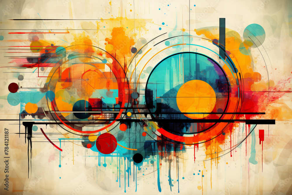 Obraz premium Colorful geometric shapes and lines with a painted texture.