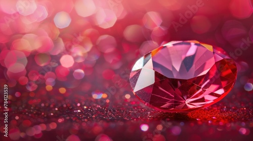 Red-tinged gemstone adorning a vivid crimson backdrop
