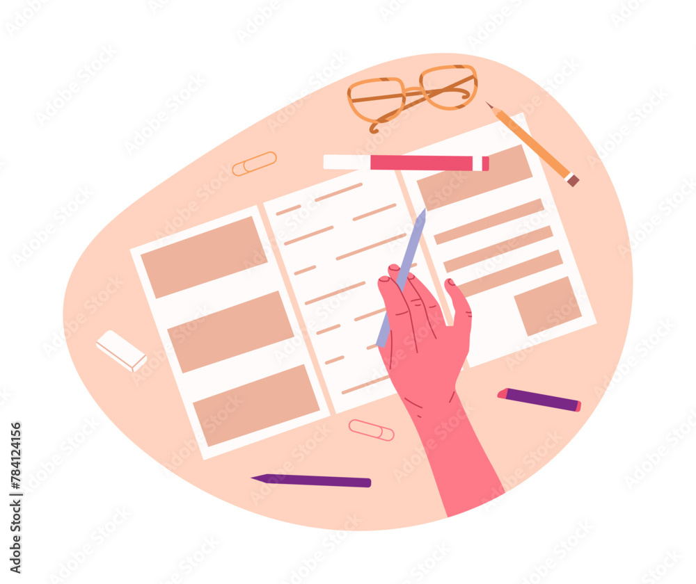 Hand holding pen. Writing human hand filling diary, writing or taking ...