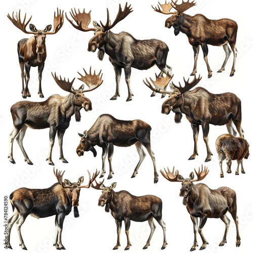 Clipart illustration featuring a various of moose on white background. Suitable for crafting and digital design projects.[A-0003]