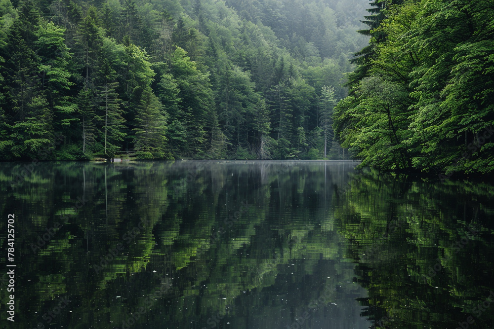 A peaceful lake surrounded by trees, reflecting the calmness of pregnancy.