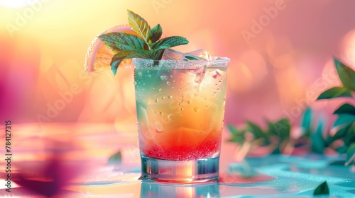 Refreshing summer cocktail with mint and citrus on a vibrant background