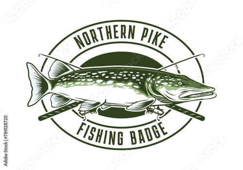 Northern pike fishing badge template photo