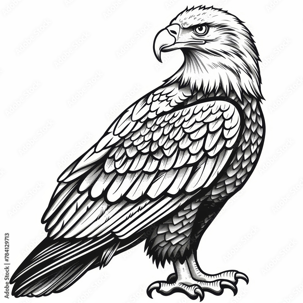 Fototapeta premium An illustration of an eagle facing left with a white background
