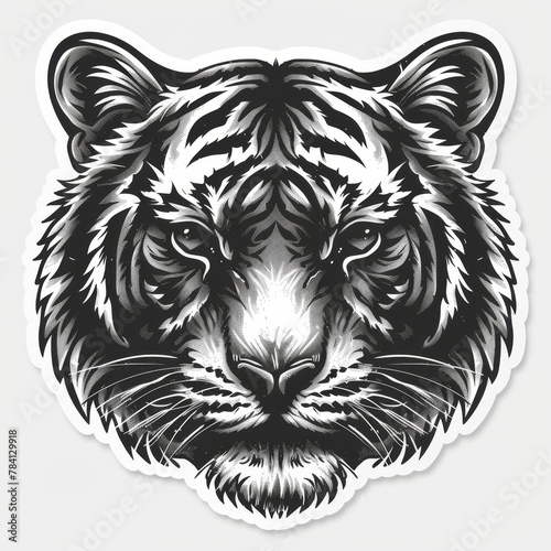 A grayscale tiger face in a circle. photo