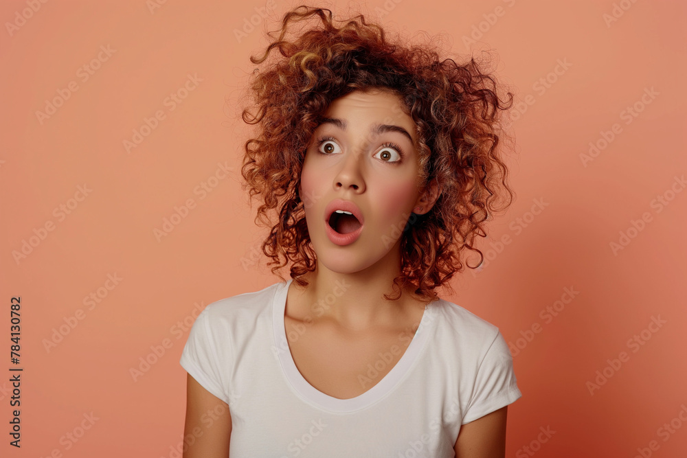 beautiful girl in white t-shirt with shocked expressions beautiful girl in white t-shirt with shocked expressions