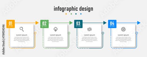 Infographics design business template. timeline with 4 steps or options. can be used for workflow diagram, info chart, web design. vector illustration.