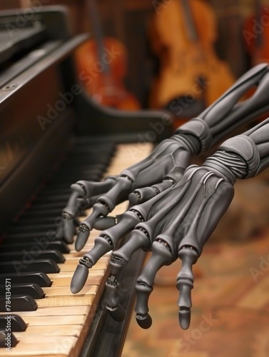 A pianist with robotic fingers, playing symphonies too complex for human hands , Scifi Tone