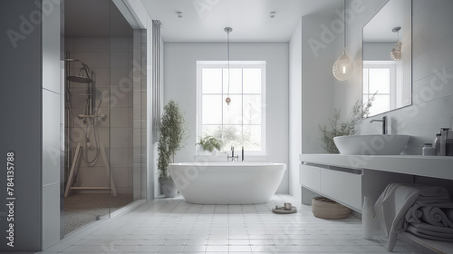 3D Render White Bathroom Concept  Creating a Beautiful and Relaxing Clean Home  Design for the Bathroom Ideas and Resident s Relaxation in Day Light