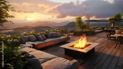 Rooftop Garden and Fire Pit Atop a Mountain House, Offering Ultimate Relaxation and Breathtaking Views