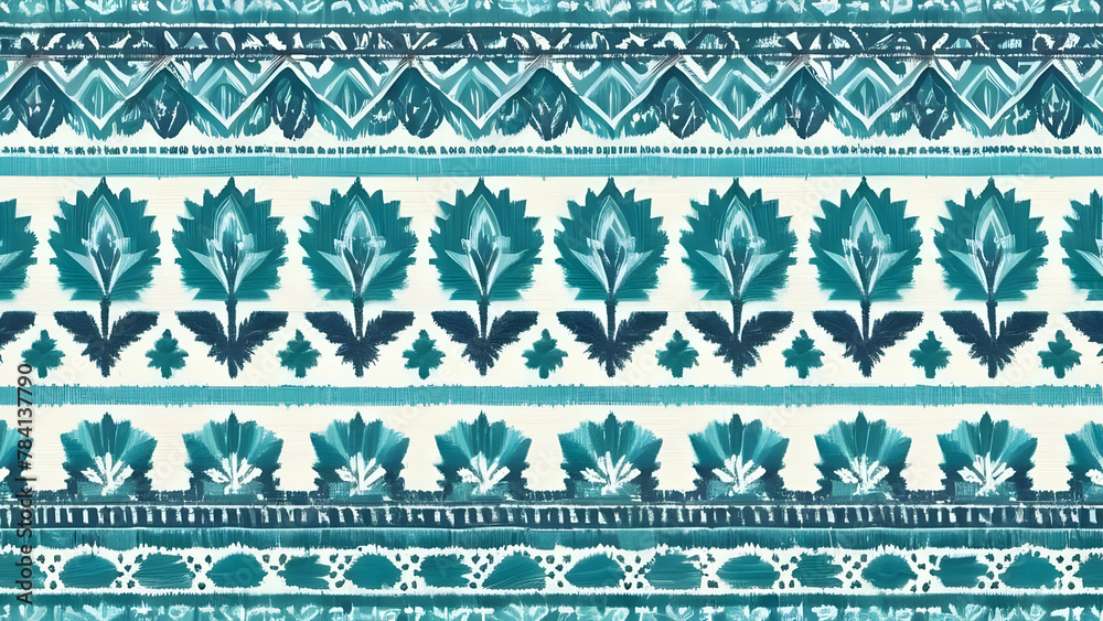 Carpet Pattern Abstract background. Blue Native Ornament. Malachite Motif Background. Organic Rough Texture. Seaside Boho Embroidery.