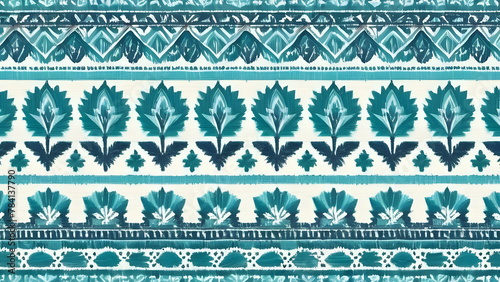 Carpet Pattern Abstract background. Blue Native Ornament. Malachite Motif Background. Organic Rough Texture. Seaside Boho Embroidery.