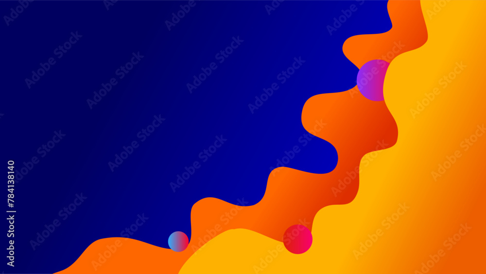 Blue gradient background with overlay orange yellow waves with sphere bubbles