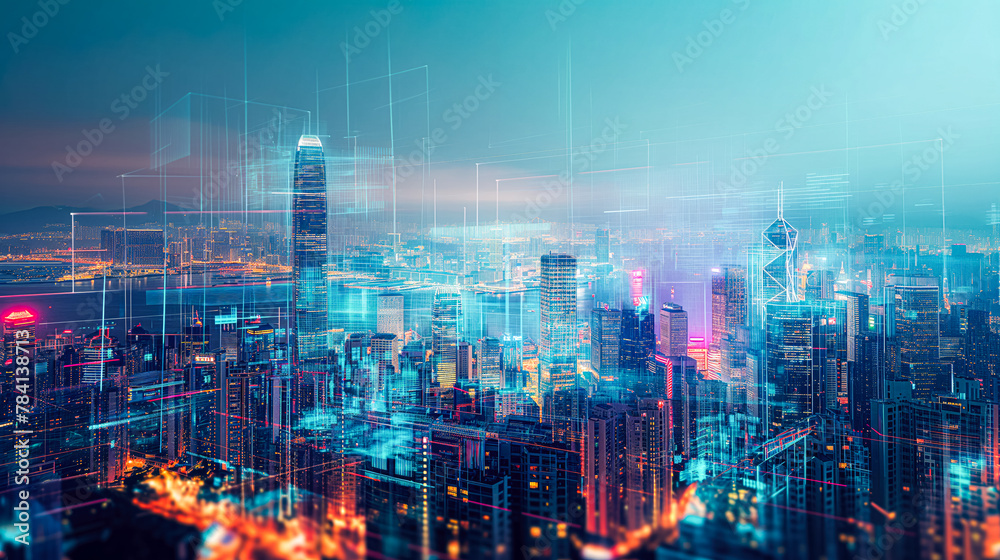 Cityscape Innovation: A Bright Digital Future in Cyberspace with Abstract Background