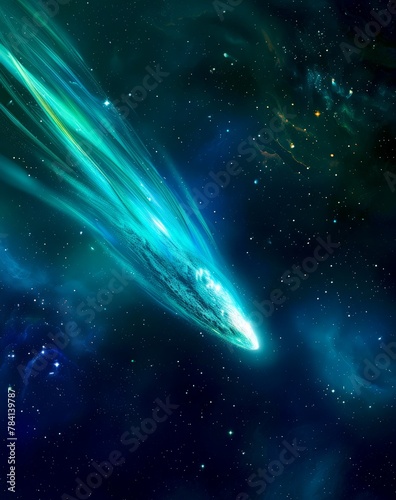 Stunning Night Sky With Comet and Starry Backdrop Illustration. Astronomy Comet Themed Image. Generative AI 