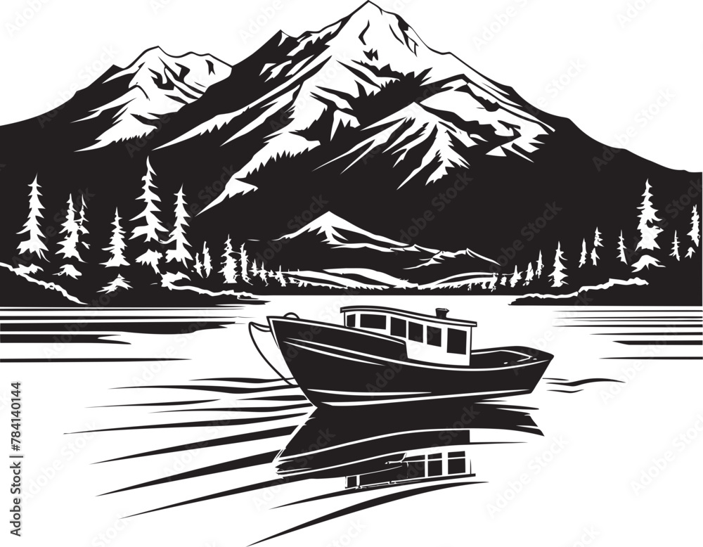 Fototapeta premium Lakefront Luxury Chalet Lake Opulence and Boat Escapes Tranquil Treasures Chalet Lake Gems and Boat Discoveries