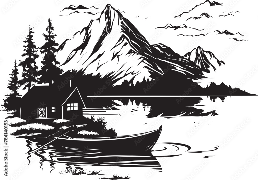 Fototapeta premium Crested Voyages Chalet Lake Odysseys and Boat Journeys Mountain Memories Chalet Lake Nostalgia and Boat Escapes