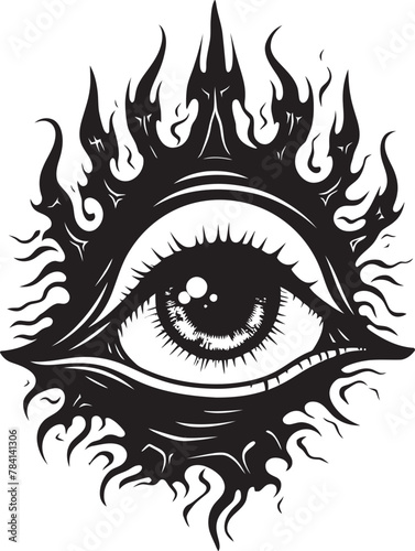 Sinful Surveillance Demon Hand Holding Eyeball Emblem Infernal Insight Devils Clasp on Ocular Symbol