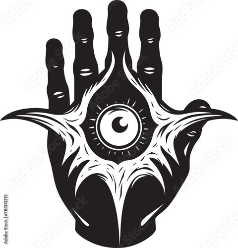 Devilish Watch Devil Hand Holding Eyeball Vector Logo Sinful Sight Demons Grasp on Eyeball Icon