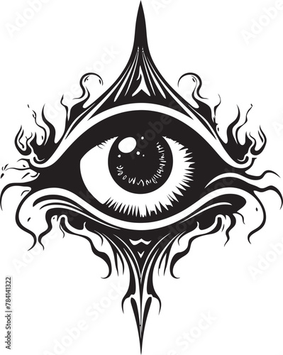 Infernal Inspection Demons Hold on Eyeball Emblem Diabolical Focus Devils Grasp on Eyeball Symbol