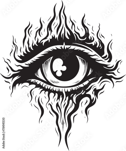 Mephistophelian View Devils Grasp on Eyeball Vector Logo Diabolic Vision Demons Hold on Eyeball Emblem